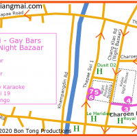 Chiang Mai Gay Map of Night Bazaar and Gay Soi 6 Bars - feb 2020